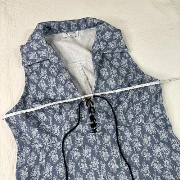 VTG Paisley Farmhouse Dress Blue White Women's 8 Prairie Cottagecore Country 90s - Picture 9 of 16